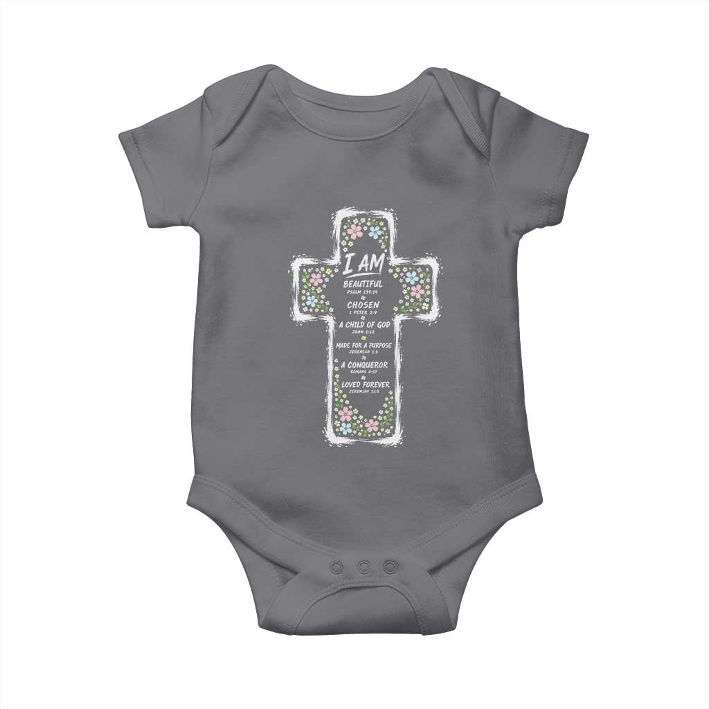 Christian Floral Cross Affirmation Baby Onesie Bible Verse Inspirational Faith Girl Christening Floral TS10 Charcoal Print Your Wear