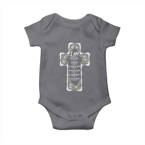 Christian Floral Cross Affirmation Baby Onesie Bible Verse Inspirational Faith Girl Christening Floral TS10 Charcoal Print Your Wear