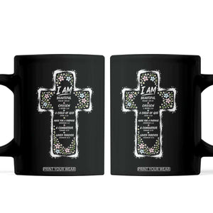 Christian Floral Cross Affirmation Coffee Mug Bible Verse Inspirational Faith Girl Christening Floral TS10 Black Print Your Wear
