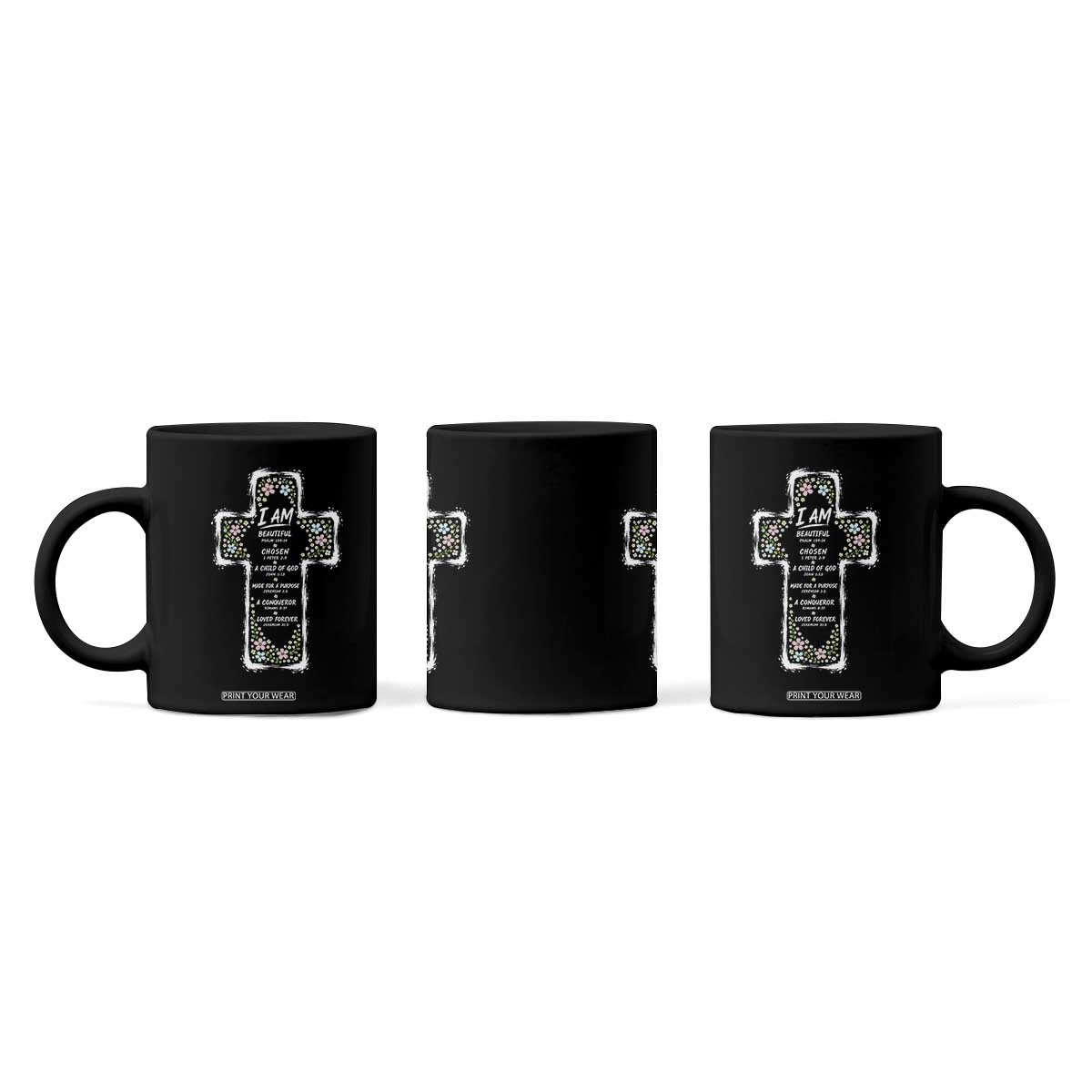 Christian Floral Cross Affirmation Coffee Mug Bible Verse Inspirational Faith Girl Christening Floral TS10 Print Your Wear