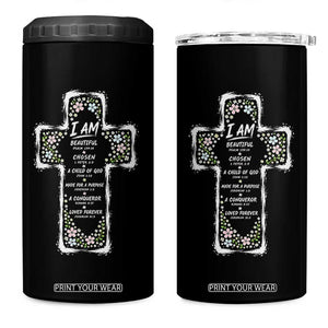 Christian Floral Cross Affirmation 4 in 1 Can Cooler Tumbler Bible Verse Inspirational Faith Girl Christening Floral TS10 One Size: 16 oz Black Print Your Wear