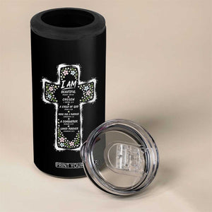 Christian Floral Cross Affirmation 4 in 1 Can Cooler Tumbler Bible Verse Inspirational Faith Girl Christening Floral TS10 Print Your Wear