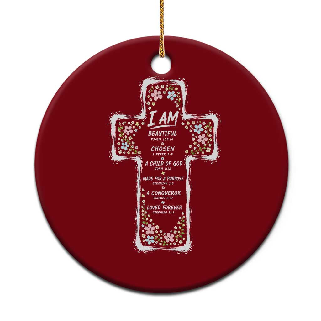 Christian Floral Cross Affirmation Ceramic Ornament Bible Verse Inspirational Faith Girl Christening Floral TS10 1pc Red Print Your Wear