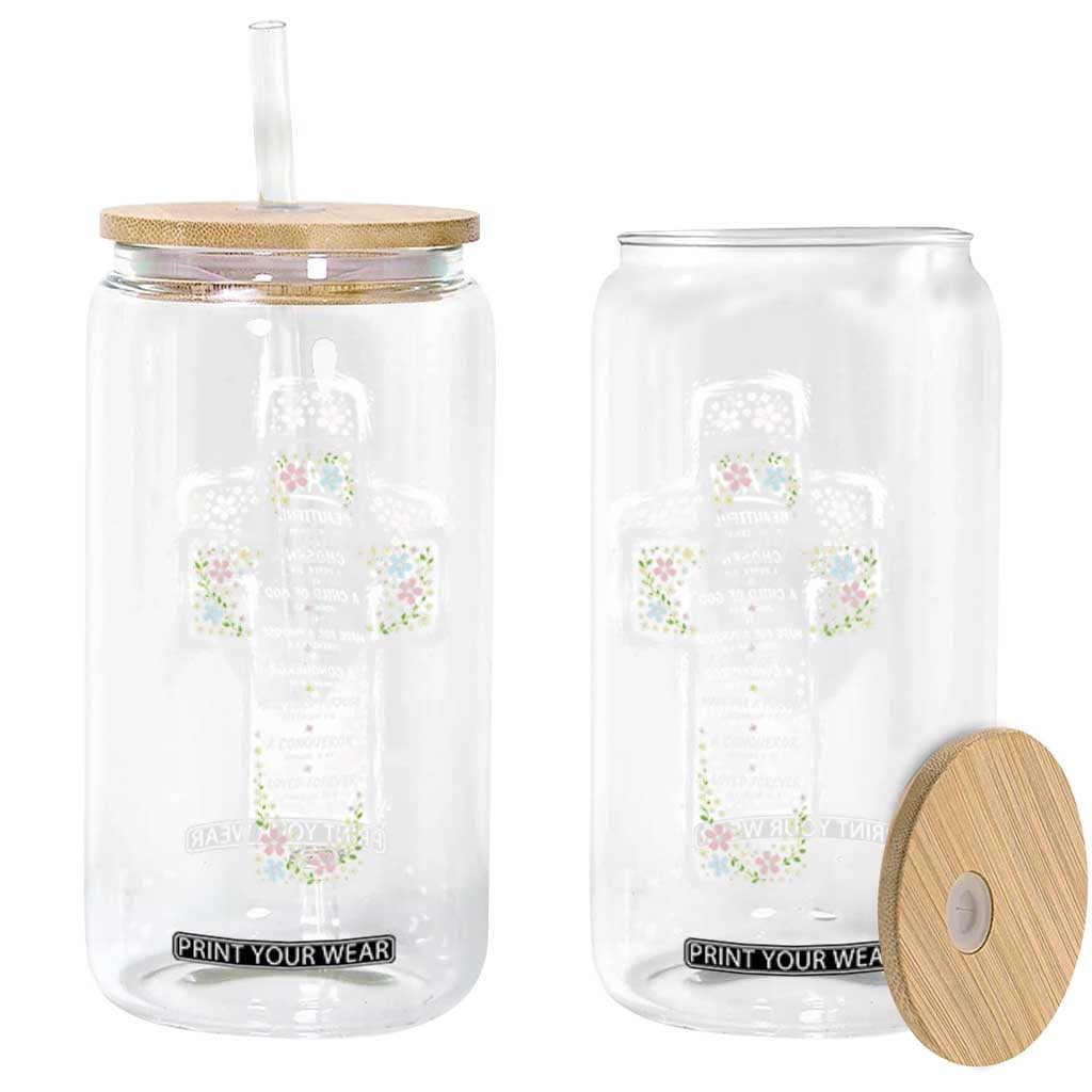 Christian Floral Cross Affirmation Glass Can Bible Verse Inspirational Faith Girl Christening Floral TS10 Print Your Wear