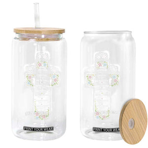 Christian Floral Cross Affirmation Glass Can Bible Verse Inspirational Faith Girl Christening Floral TS10 Print Your Wear