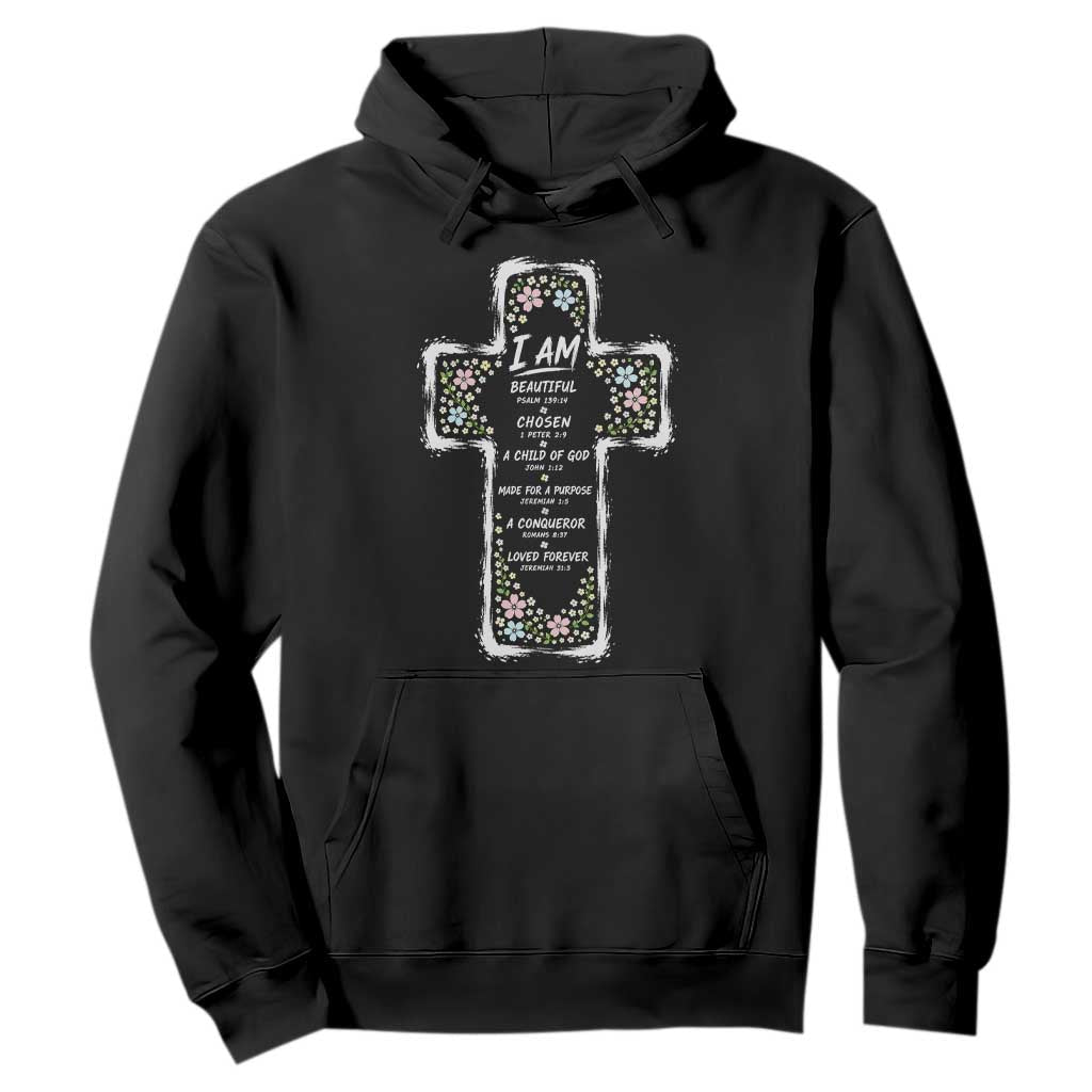 Christian Floral Cross Affirmation Hoodie Bible Verse Inspirational Faith Girl Christening Floral TS10 Black Print Your Wear