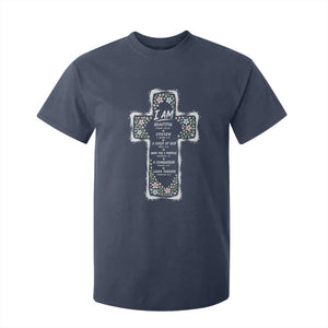 Christian Floral Cross Affirmation T Shirt For Kid Bible Verse Inspirational Faith Girl Christening Floral TS10 Navy Print Your Wear