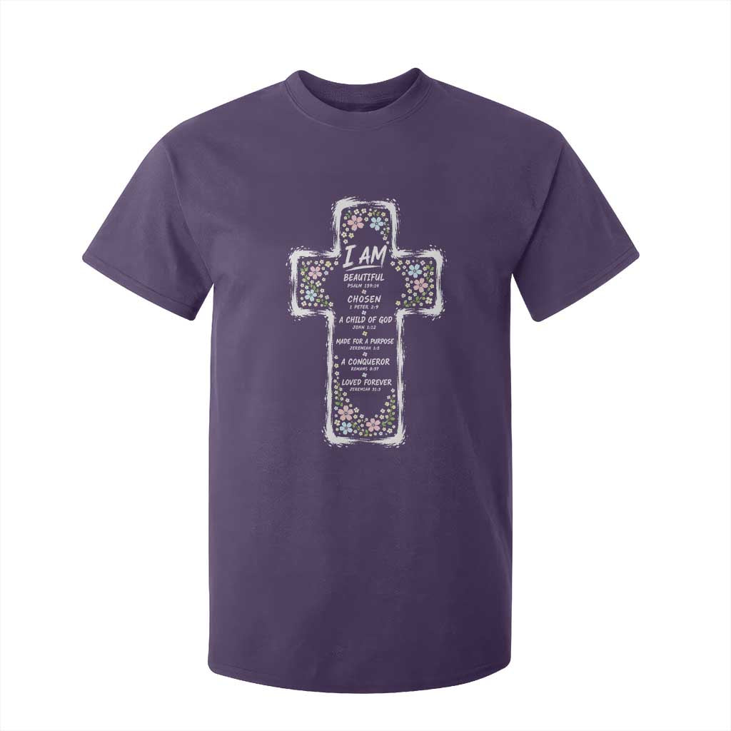 Christian Floral Cross Affirmation T Shirt For Kid Bible Verse Inspirational Faith Girl Christening Floral TS10 Purple Print Your Wear