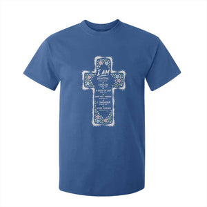 Christian Floral Cross Affirmation T Shirt For Kid Bible Verse Inspirational Faith Girl Christening Floral TS10 Royal Blue Print Your Wear