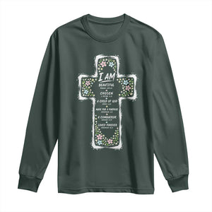 Christian Floral Cross Affirmation Long Sleeve Shirt Bible Verse Inspirational Faith Girl Christening Floral TS10 Dark Forest Green Print Your Wear