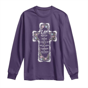 Christian Floral Cross Affirmation Long Sleeve Shirt Bible Verse Inspirational Faith Girl Christening Floral TS10 Purple Print Your Wear