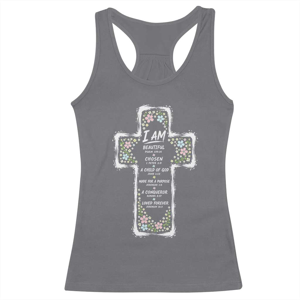 Christian Floral Cross Affirmation Racerback Tank Top Bible Verse Inspirational Faith Girl Christening Floral TS10 Charcoal Print Your Wear