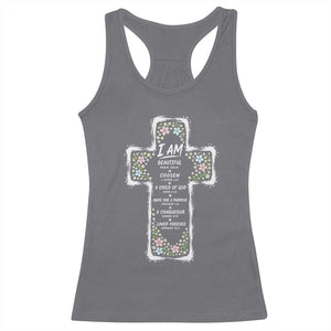 Christian Floral Cross Affirmation Racerback Tank Top Bible Verse Inspirational Faith Girl Christening Floral TS10 Charcoal Print Your Wear