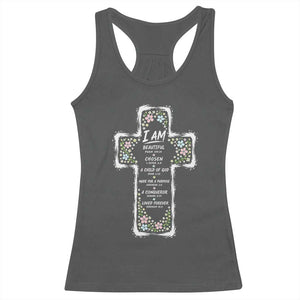 Christian Floral Cross Affirmation Racerback Tank Top Bible Verse Inspirational Faith Girl Christening Floral TS10 Dark Heather Print Your Wear