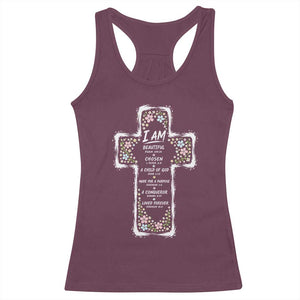 Christian Floral Cross Affirmation Racerback Tank Top Bible Verse Inspirational Faith Girl Christening Floral TS10 Maroon Print Your Wear