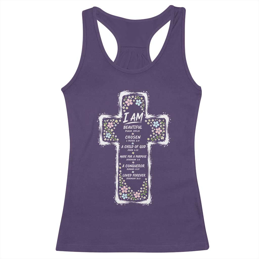 Christian Floral Cross Affirmation Racerback Tank Top Bible Verse Inspirational Faith Girl Christening Floral TS10 Purple Print Your Wear