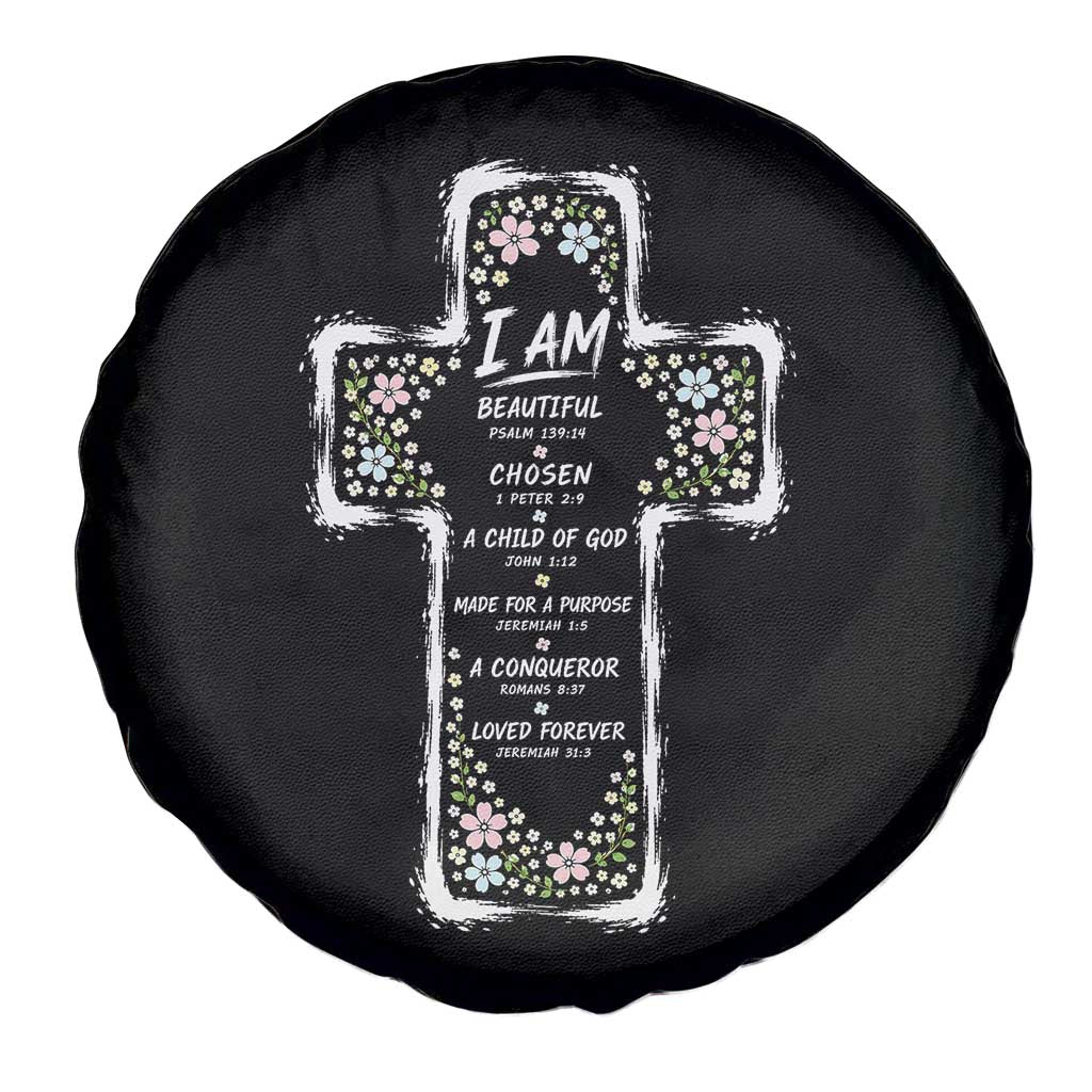 Christian Floral Cross Affirmation Spare Tire Cover Bible Verse Inspirational Faith Girl Christening Floral TS10 Print Your Wear