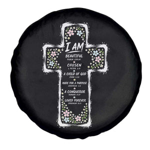 Christian Floral Cross Affirmation Spare Tire Cover Bible Verse Inspirational Faith Girl Christening Floral TS10 Print Your Wear