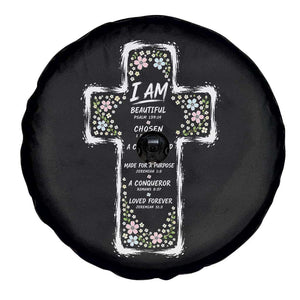 Christian Floral Cross Affirmation Spare Tire Cover Bible Verse Inspirational Faith Girl Christening Floral TS10 Print Your Wear
