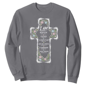 Christian Floral Cross Affirmation Sweatshirt Bible Verse Inspirational Faith Girl Christening Floral TS10 Charcoal Print Your Wear