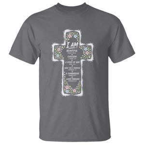 Christian Floral Cross Affirmation T Shirt Bible Verse Inspirational Faith Girl Christening Floral TS10 Charcoal Print Your Wear