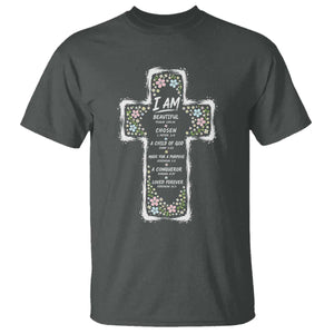 Christian Floral Cross Affirmation T Shirt Bible Verse Inspirational Faith Girl Christening Floral TS10 Dark Heather Print Your Wear