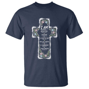 Christian Floral Cross Affirmation T Shirt Bible Verse Inspirational Faith Girl Christening Floral TS10 Navy Print Your Wear