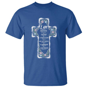 Christian Floral Cross Affirmation T Shirt Bible Verse Inspirational Faith Girl Christening Floral TS10 Royal Blue Print Your Wear
