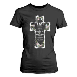 Christian Floral Cross Affirmation T Shirt For Women Bible Verse Inspirational Faith Girl Christening Floral TS10 Black Print Your Wear