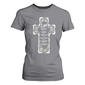 Christian Floral Cross Affirmation T Shirt For Women Bible Verse Inspirational Faith Girl Christening Floral TS10 Charcoal Print Your Wear