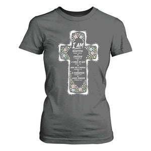 Christian Floral Cross Affirmation T Shirt For Women Bible Verse Inspirational Faith Girl Christening Floral TS10 Dark Heather Print Your Wear