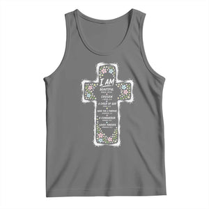 Christian Floral Cross Affirmation Tank Top Bible Verse Inspirational Faith Girl Christening Floral TS10 Black Heather Print Your Wear