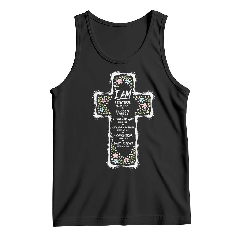Christian Floral Cross Affirmation Tank Top Bible Verse Inspirational Faith Girl Christening Floral TS10 Black Print Your Wear