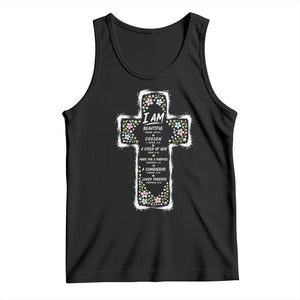 Christian Floral Cross Affirmation Tank Top Bible Verse Inspirational Faith Girl Christening Floral TS10 Black Print Your Wear