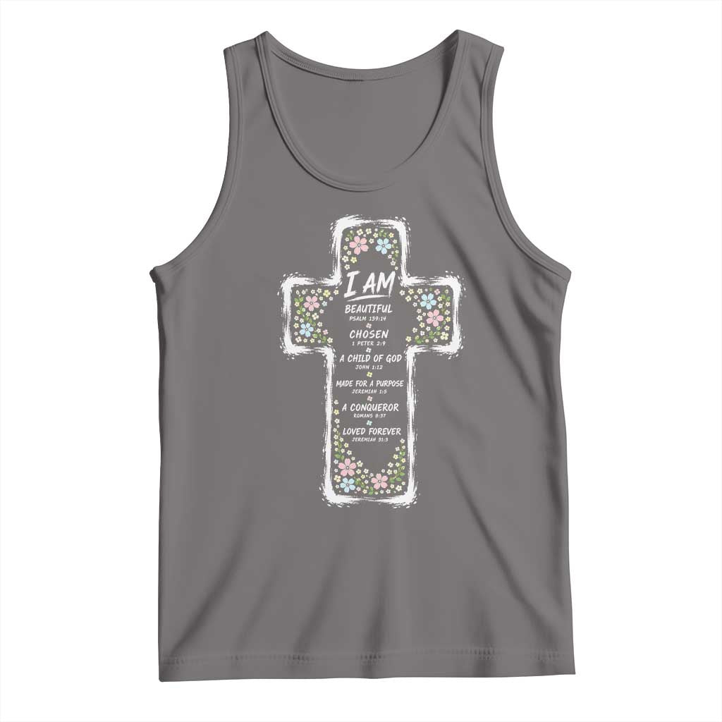 Christian Floral Cross Affirmation Tank Top Bible Verse Inspirational Faith Girl Christening Floral TS10 Deep Heather Print Your Wear