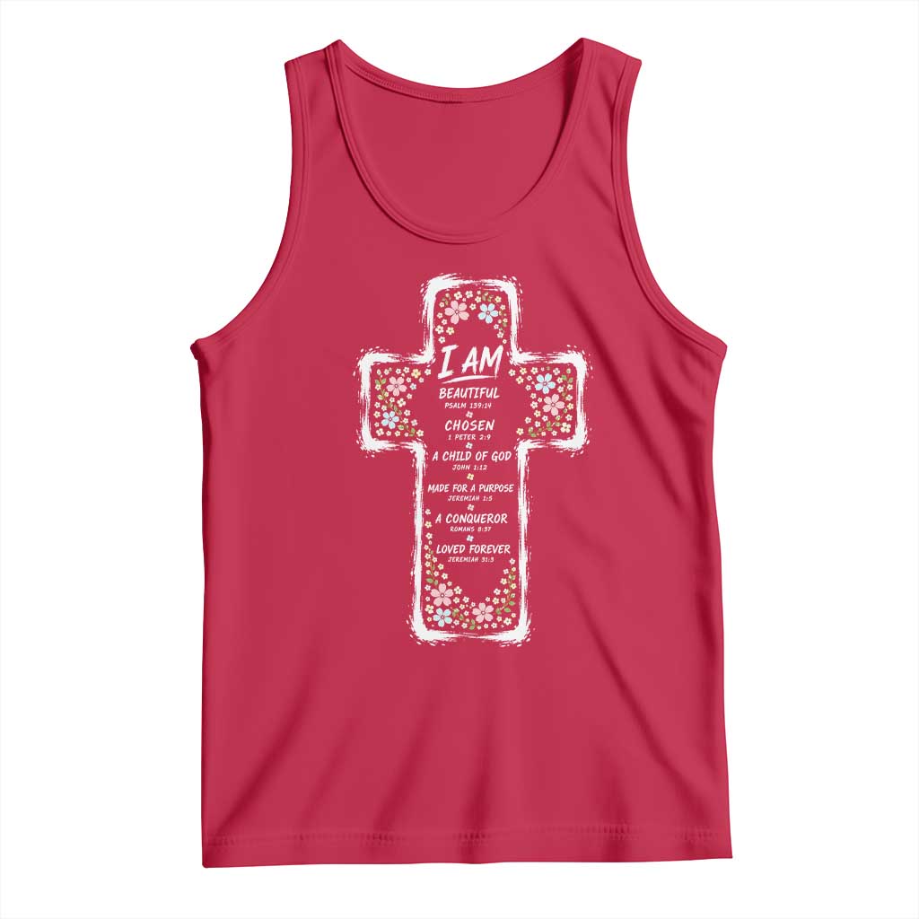 Christian Floral Cross Affirmation Tank Top Bible Verse Inspirational Faith Girl Christening Floral TS10 Red Print Your Wear