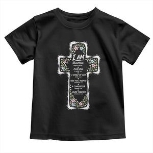 Christian Floral Cross Affirmation Toddler T Shirt Bible Verse Inspirational Faith Girl Christening Floral TS10 Black Print Your Wear