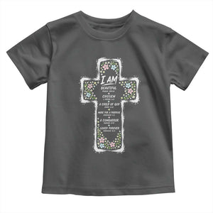 Christian Floral Cross Affirmation Toddler T Shirt Bible Verse Inspirational Faith Girl Christening Floral TS10 Dark Heather Print Your Wear