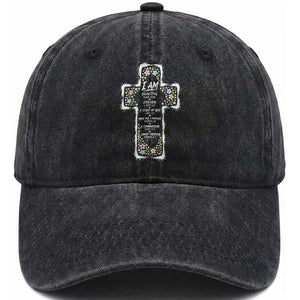 Christian Floral Cross Affirmation Washed Cotton Baseball Cap Bible Verse Inspirational Faith Girl Christening Floral TS10 Print Your Wear
