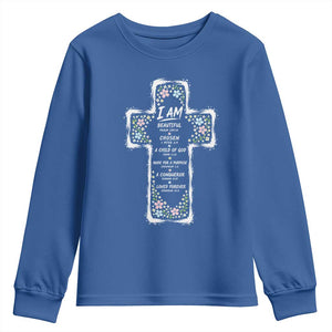 Christian Floral Cross Affirmation Youth Sweatshirt Bible Verse Inspirational Faith Girl Christening Floral TS10 Royal Blue Print Your Wear