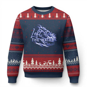 Christian Baptism Ugly Christmas Sweater Left It In The Water Matthew 28 19 TS10 Navy Red Print Your Wear