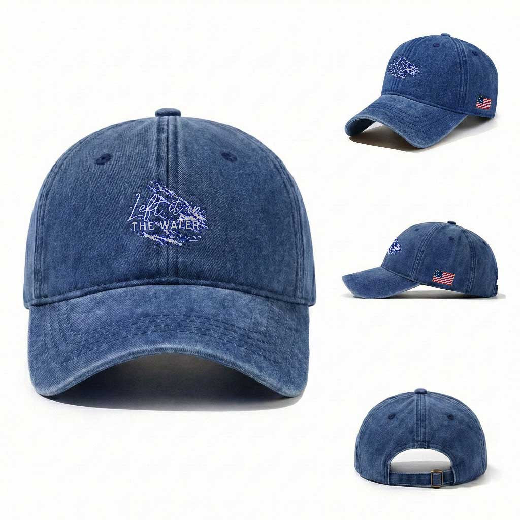 Christian Baptism Washed Cotton Baseball Cap Left It In The Water Matthew 28 19 TS10 Washed Cap Universal Fit Royal Blue Print Your Wear