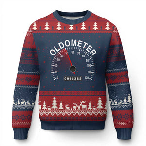 Funny 50th Birthday Ugly Christmas Sweater Oldometer Odometer 50 Year Old Joke TS10 Navy Red Print Your Wear