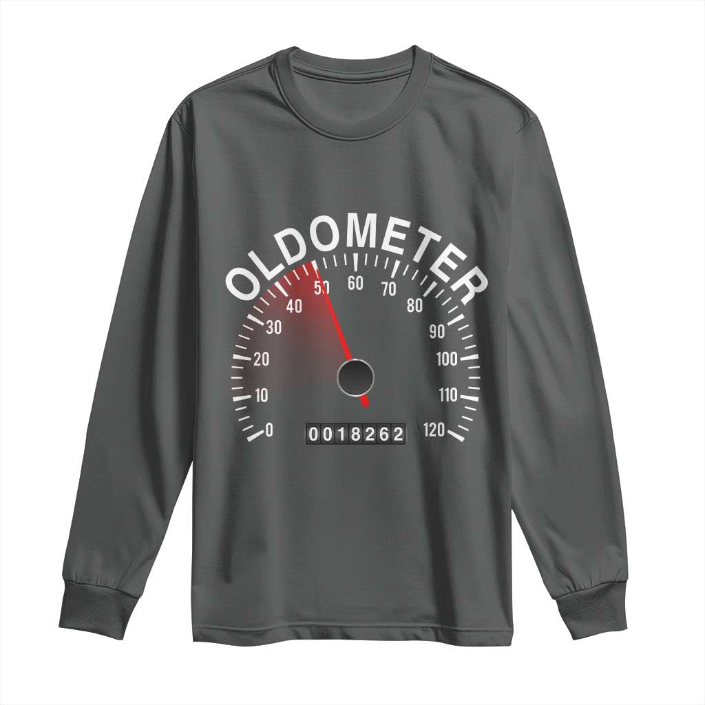 Funny 50th Birthday Long Sleeve Shirt Oldometer Odometer 50 Year Old Joke TS10 Dark Heather Print Your Wear