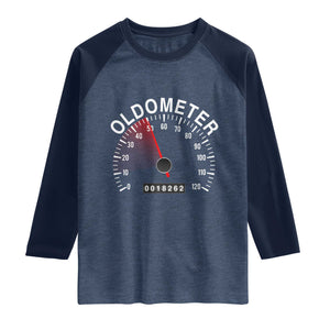 Funny 50th Birthday Raglan Shirt Oldometer Odometer 50 Year Old Joke TS10 Heather Denim Navy Print Your Wear
