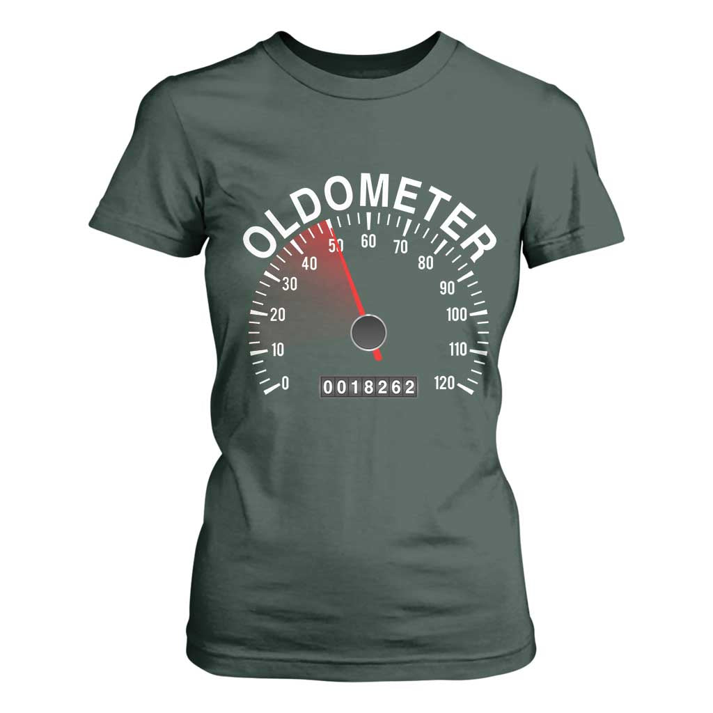 Funny 50th Birthday T Shirt For Women Oldometer Odometer 50 Year Old Joke TS10 Dark Forest Green Print Your Wear