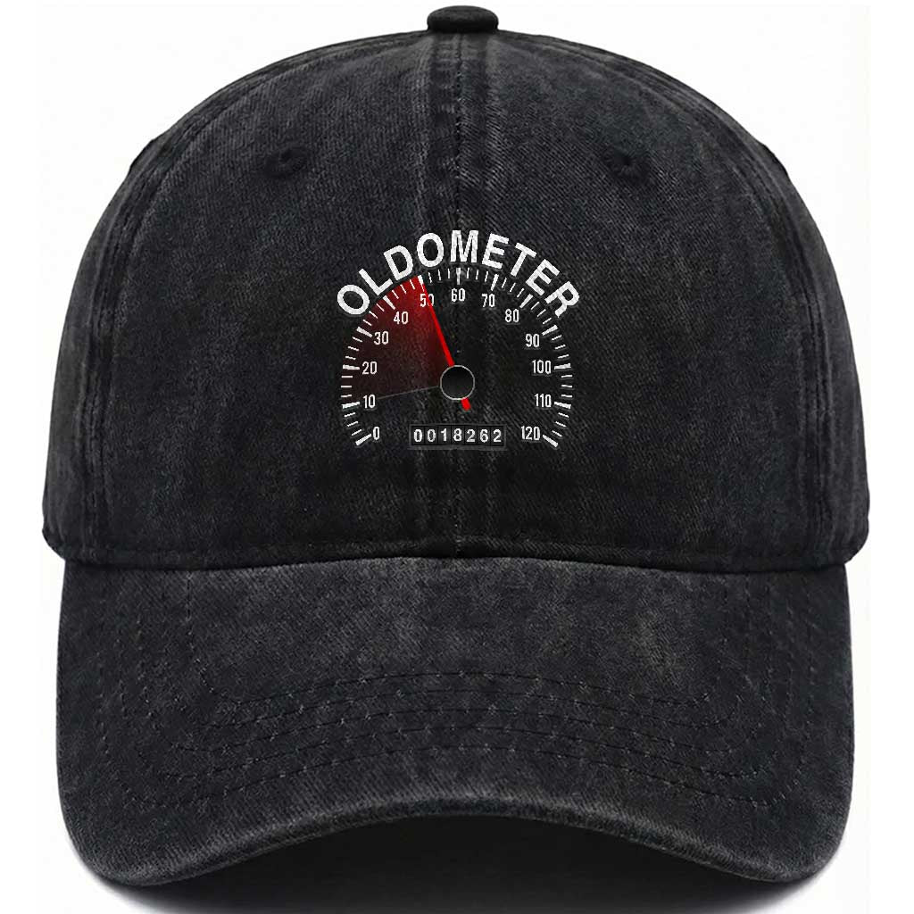 Funny 50th Birthday Washed Cotton Baseball Cap Oldometer Odometer 50 Year Old Joke TS10 Print Your Wear