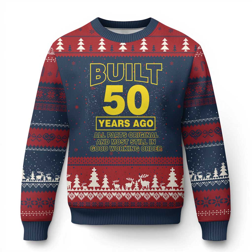 Funny 50th Birthday Ugly Christmas Sweater Galaxy Built 50 Years Ago Parts Original TS10 Navy Red Print Your Wear