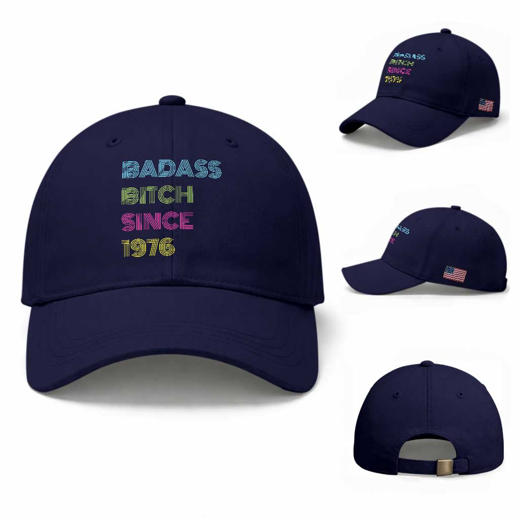 Funny 50th Birthday Baseball Cap Retro Vintage Badass Bih Since 1976 TS10 Baseball Cap Universal Fit Dark Blue Print Your Wear
