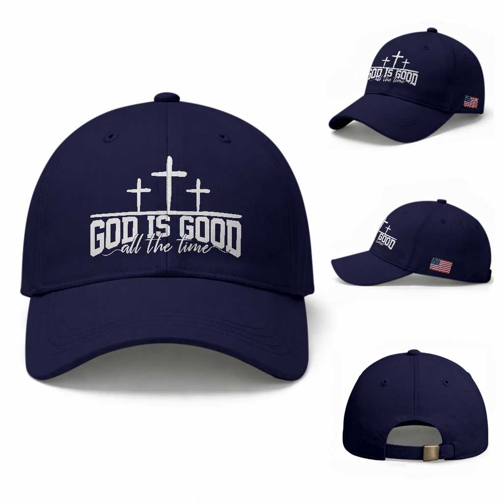 God Is Good Baseball Cap Jesus Cross Minimal Religious Faith Bible Verse Inspirational TS10 Baseball Cap Universal Fit Dark Blue Print Your Wear